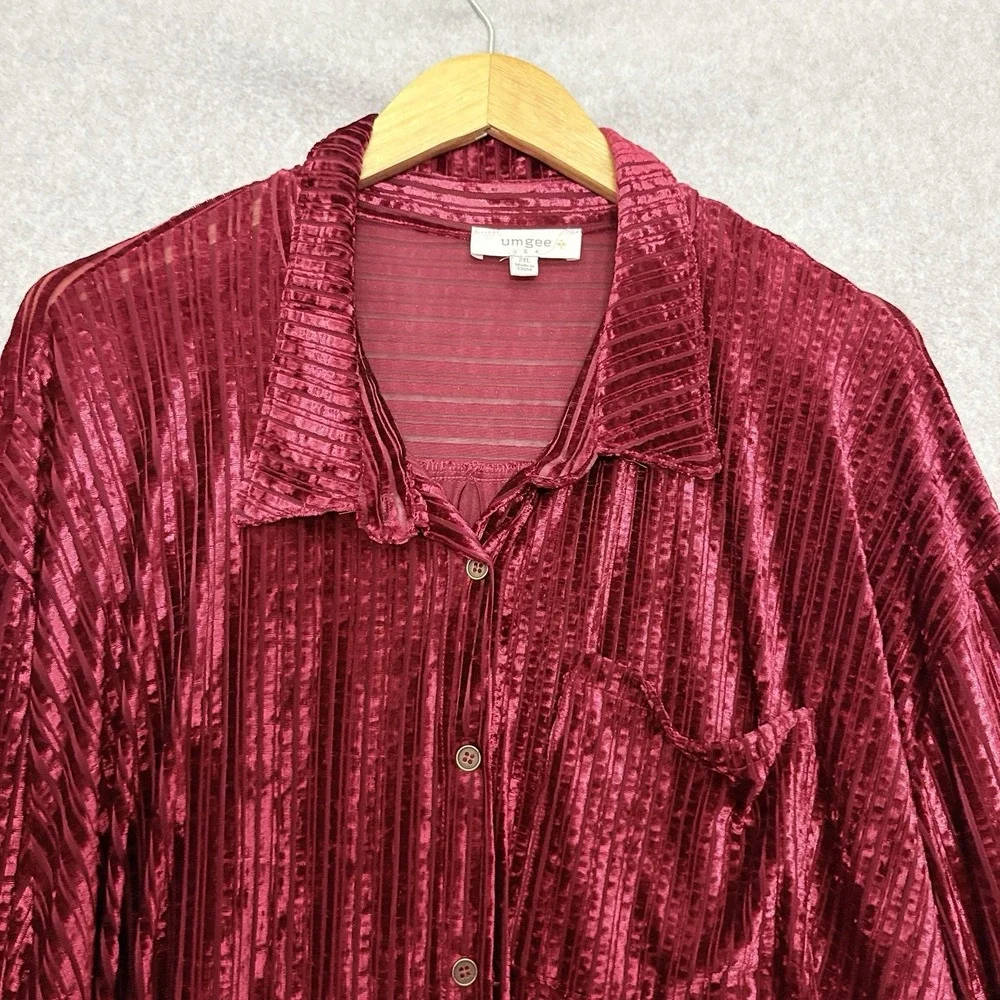 Umgee Womens Velvet Burnout Grunge Whimsigoth Button Top Size 2X Red Vamp Stripe - Picture 3 of 9